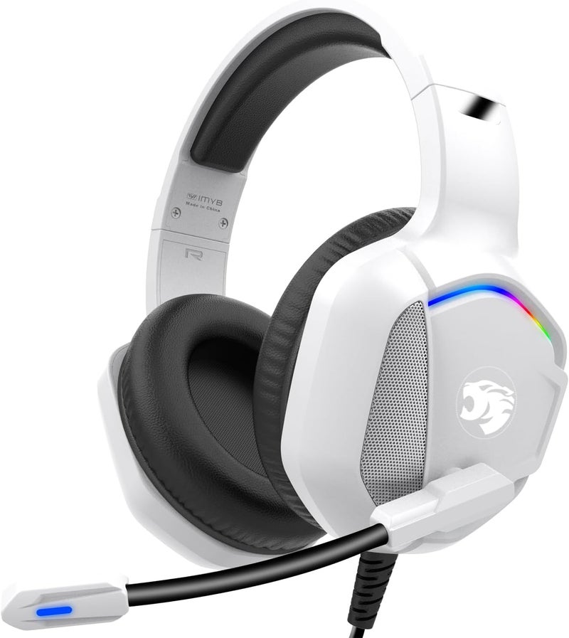 IMYB Gaming Headset with Microphone for Pc, Xbox One Series X/s, Ps4, Ps5, Switch, Stereo Wired Noise Cancelling Over-Ear Headphones with Mic, RGB, for Computer, Laptop, Mac, Nintendo, Gamer (White) - Image 1